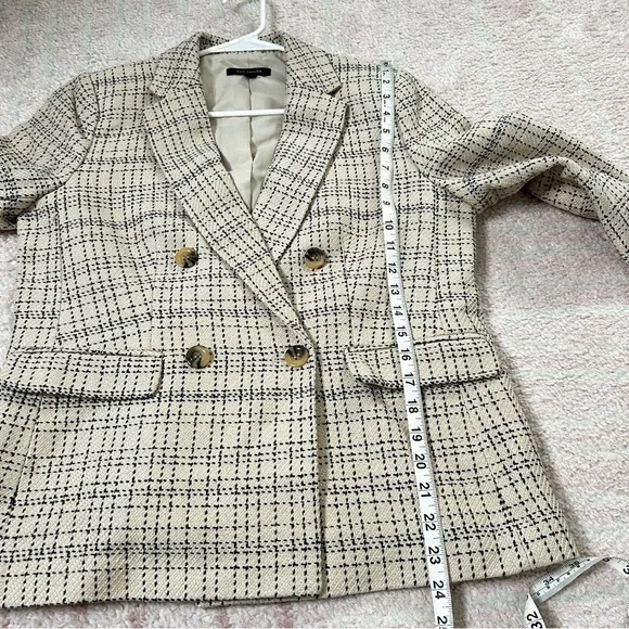 Ann Taylor Tan Navy Blue Cotton Blend Blazer Size 8P Fall Autumn Office Business - Picture 10 of 12